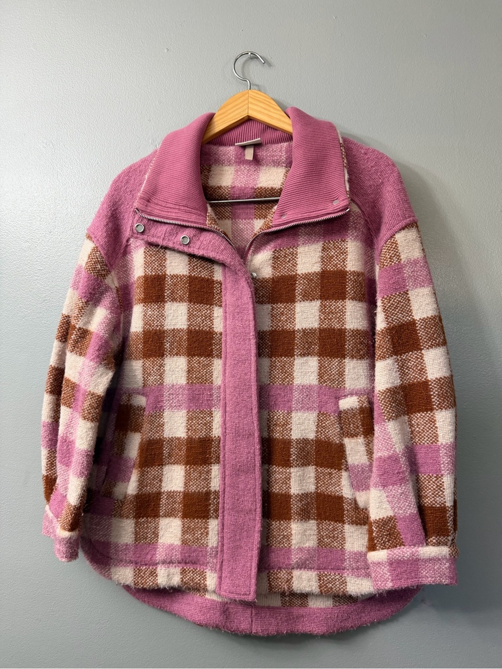 The Varley Alma Jacket in Caramel Midi Check size medium